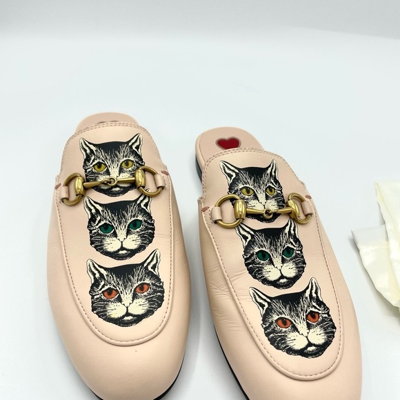 GUCCI Women's Princetown Leather Mule Slide Mystic Cat Pink Horsebit 36 - Picture 8 of 12